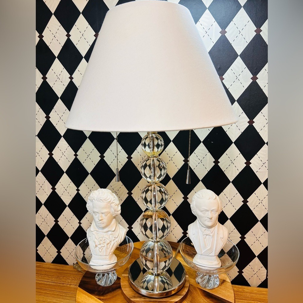 Heavy Crystal Table Lamp Stacked Glass Orbs no Shade| Very Tall - Picture 7 of 17